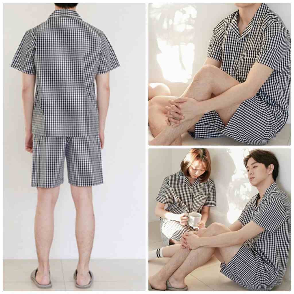 レディース　パジャマ　ナイトウェア　半袖　ギンガムチェック　前開き　短パン　ワンピース　メンズ　ペア　お揃い　夏　上下セット　部屋着　ルームウェア　シンプル　キュート　かわいい 　フェミニン　送料無料