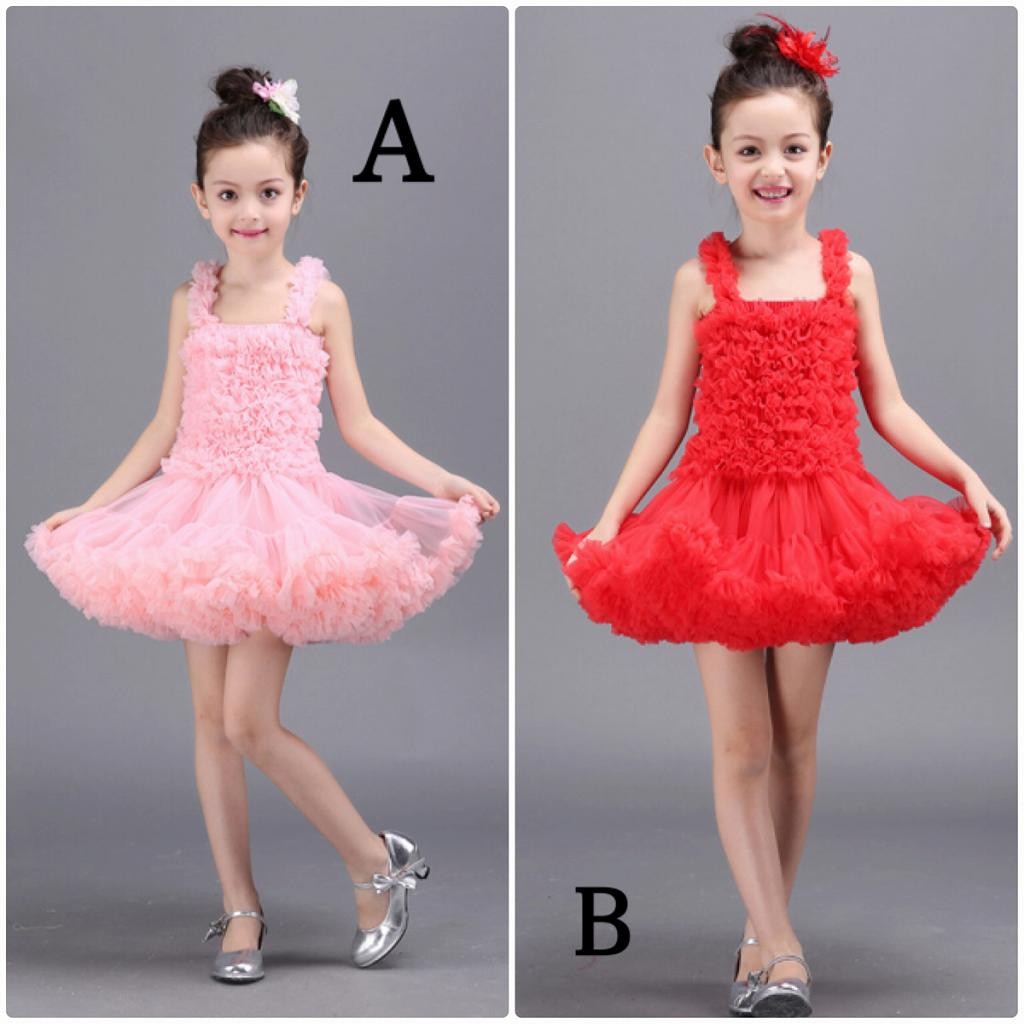 キッズ　ドレス　チュチュ　スカート　ワンピース　ノースリーブ　子供服　パーティー　結婚式　バレエ　発表会　ダンス　ミニドレス　衣装　かわいい　ピンク　レッド　ブルー　90　100　110　120　130　140　150　送料無料