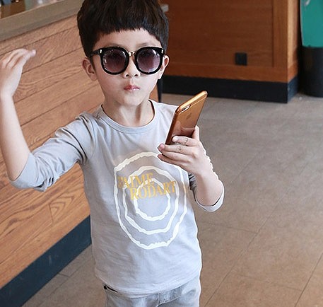 キッズ　ジュニア　子供服　男　男の子　トップス　七分丈　シンプル　ホワイト　白　グレー　水色　送料無料