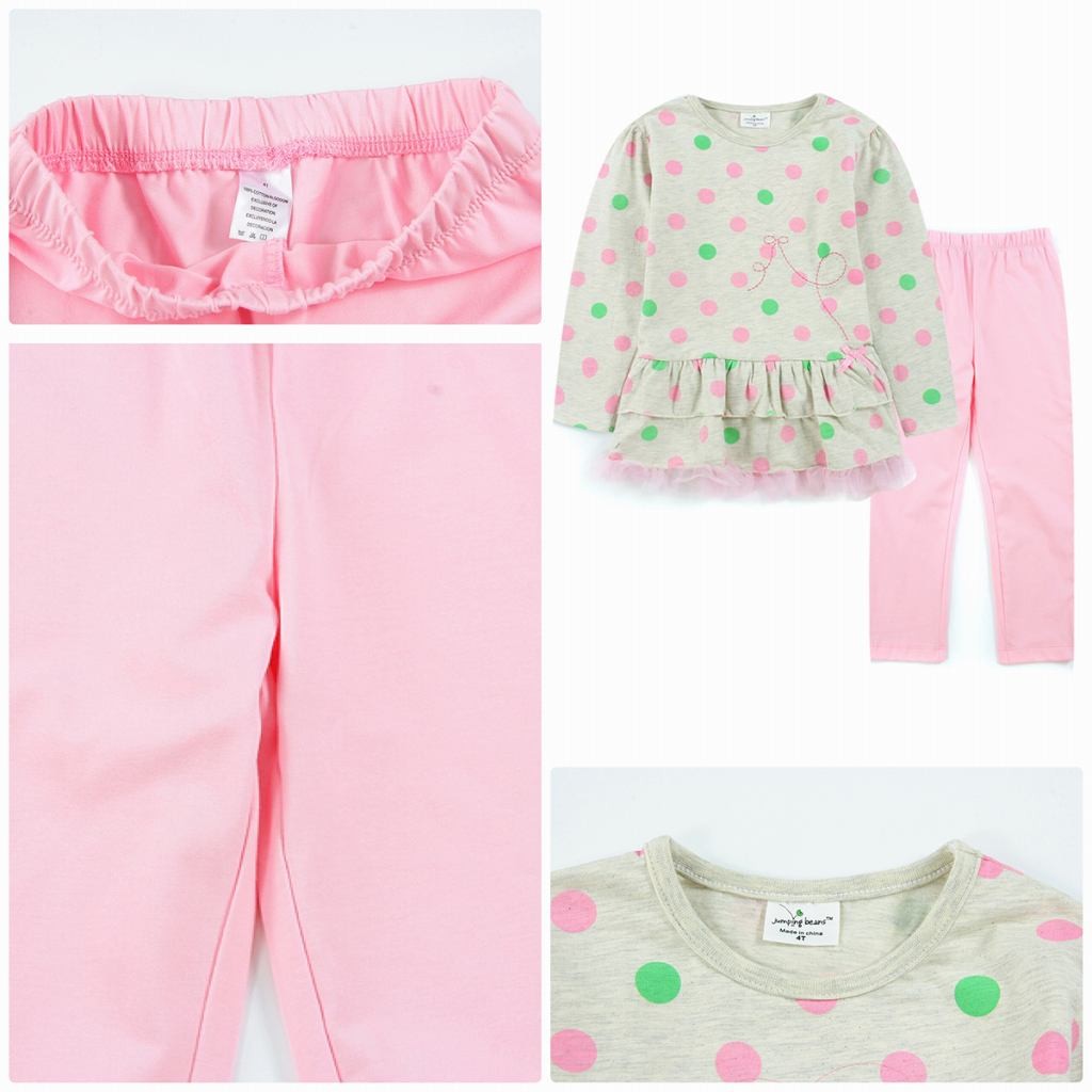 キッズ　2点セット　ロングTシャツ　フリル　ドット　クルーネック　ロングスリーブ　トップス　パンツ　ズボン　ボトムス　女の子　可愛い　キュート　子供　ジュニア　ピンク　グレー　灰色　80　90　100　110　120　130　cm　サイズ　送料無料