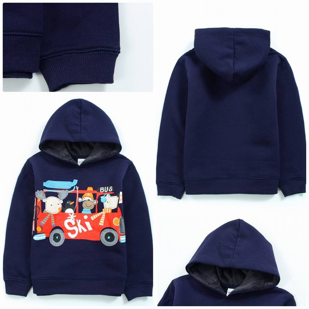 キッズ　パーカー　フード付き　スウェット　バス　動物　アニマル　トップス　男の子　可愛い　キュート　子供　ジュニア　ネイビー　紺色　80　90　100　110　120　130　cm　サイズ　送料無料