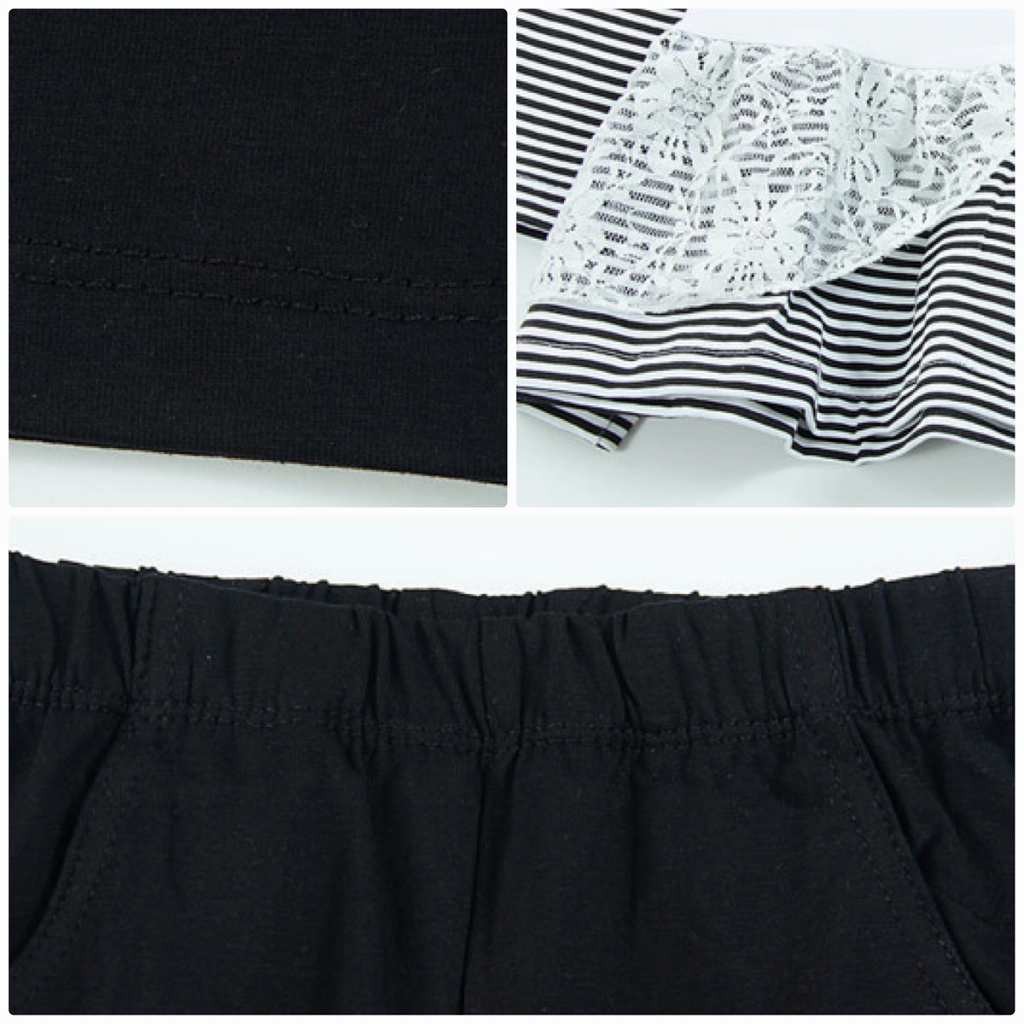 キッズ　2点セット　ロンTシャツ　パンツ　レース　ボーダー　ズボン　ロンT　クルーネック　ロングスリーブ　トップス　ボトムス　女の子　可愛い　キュート　子供　ジュニア　ホワイト　ブラック　黒　白色　80　90　100　110　120　130　cm　サイズ　送料無料