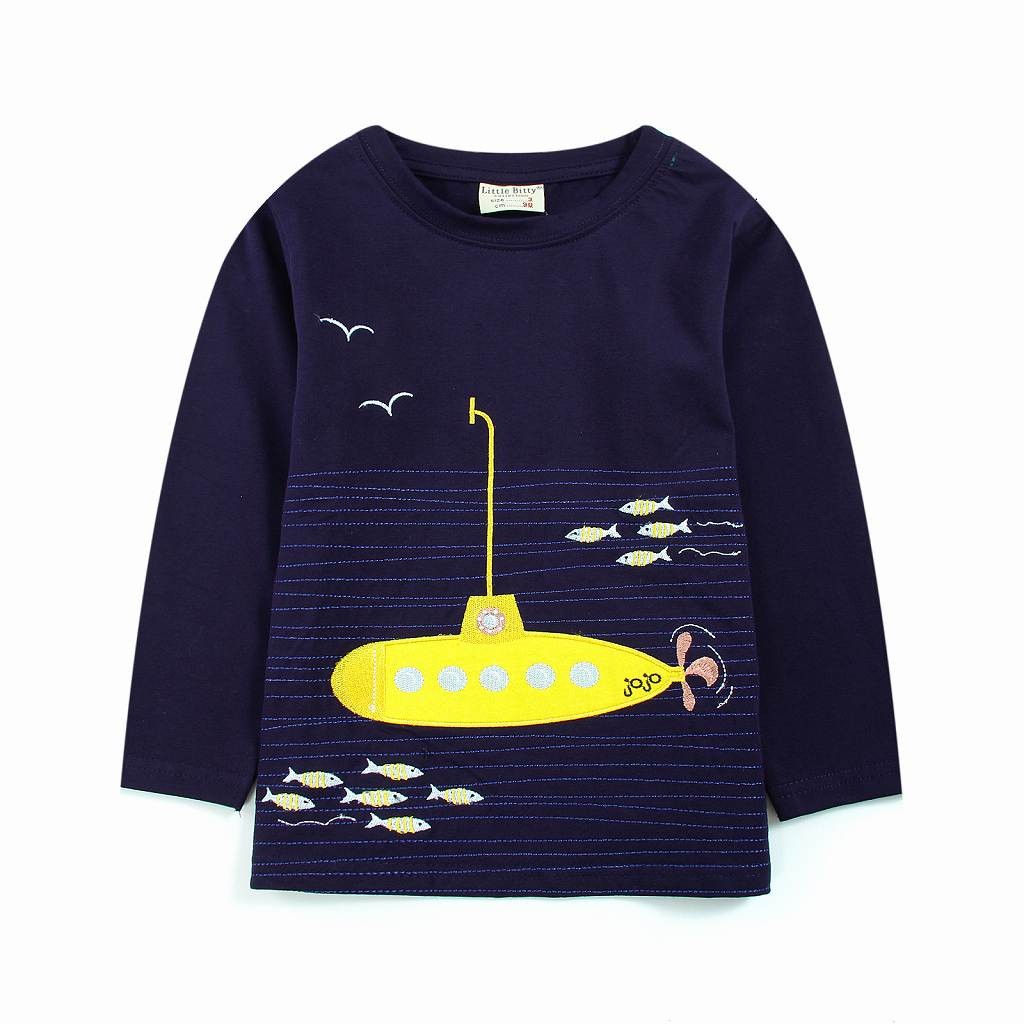 キッズ　子供服　トップス　長袖　Tシャツ　ワッペン　潜水艦　かわいい　キュート　男の子　カジュアル　保育園　幼稚園　お着替え　お出かけ　普段着　デイリー　ネイビー　送料無料