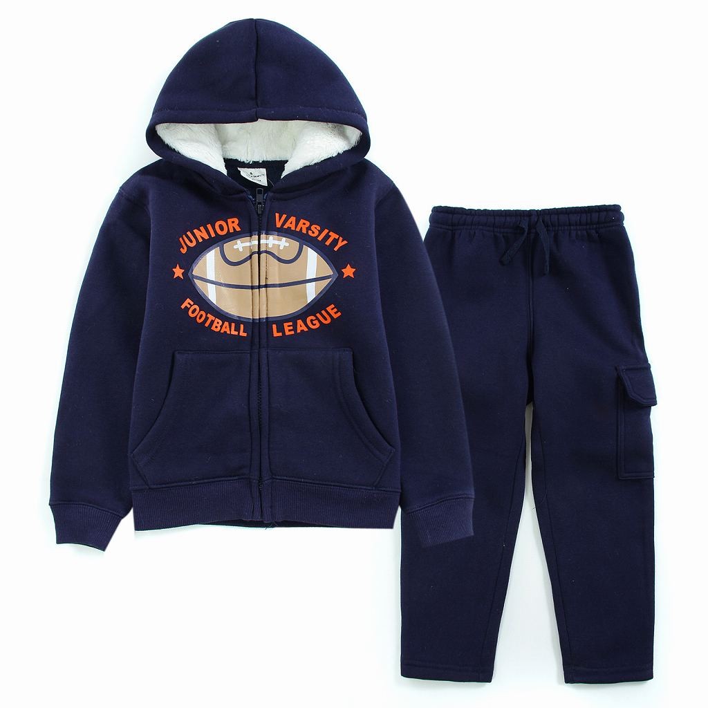 キッズ　子供服　パジャマ　フード付き　長袖パーカー　ロングパンツ　防寒　暖かい　かわいい　キュート　男の子　カジュアル　保育園　幼稚園　お着替え　ルームウェア　普段着　デイリー　ネイビー　送料無料