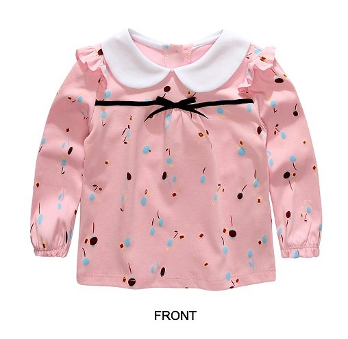 キッズ　ジュニア　子供服　女　女の子　トップス　ブラウス　長袖　襟　リボン　フリル　ピンク　可愛い　送料無料