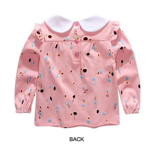 キッズ　ジュニア　子供服　女　女の子　トップス　ブラウス　長袖　襟　リボン　フリル　ピンク　可愛い　送料無料