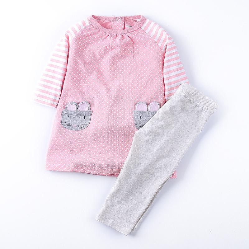 キッズ　子供服　パジャマ　上下セット　長袖　Tシャツ　ロングパンツ　ネズミ　アニマル　キュート　かわいい　女の子　カジュアル　保育園　幼稚園　お着替え　ルームウェア　普段着　デイリー　ピンク　送料無料
