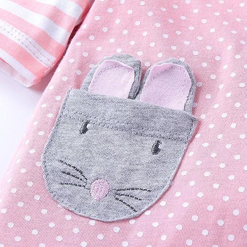 キッズ　子供服　パジャマ　上下セット　長袖　Tシャツ　ロングパンツ　ネズミ　アニマル　キュート　かわいい　女の子　カジュアル　保育園　幼稚園　お着替え　ルームウェア　普段着　デイリー　ピンク　送料無料