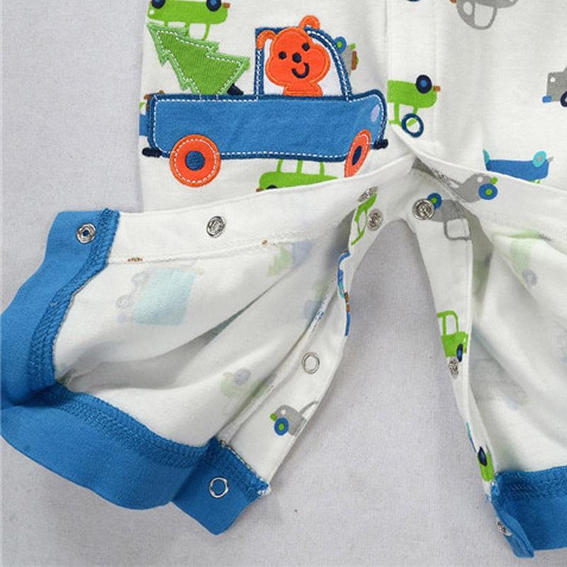 ベビー　子供服　カバーオール　長袖　のりもの　前開き　股下スナップ　キュート　かわいい　男の子　カジュアル　保育園　幼稚園　お着替え　ルームウェア　普段着　デイリー　ホワイト×ブルー　送料無料