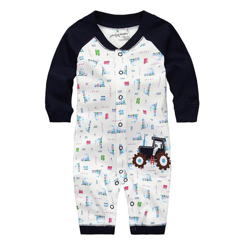 ベビー　子供服　カバーオール　長袖　のりもの　前開き　股下スナップ　キュート　かわいい　男の子　カジュアル　保育園　幼稚園　お着替え　ルームウェア　普段着　デイリー　ホワイト×ネイビー　送料無料