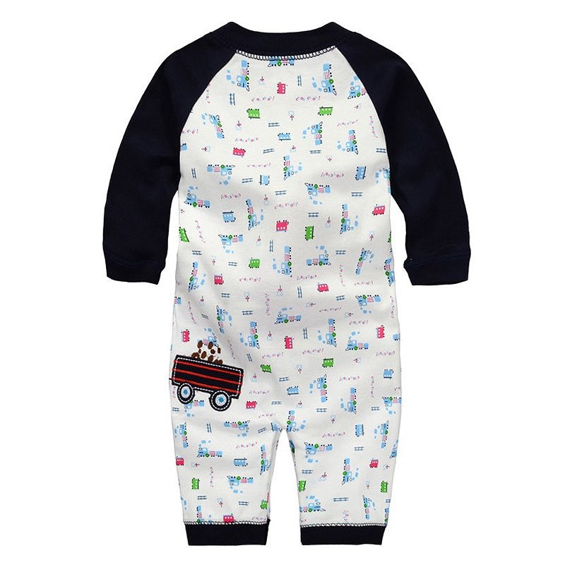 ベビー　子供服　カバーオール　長袖　のりもの　前開き　股下スナップ　キュート　かわいい　男の子　カジュアル　保育園　幼稚園　お着替え　ルームウェア　普段着　デイリー　ホワイト×ネイビー　送料無料