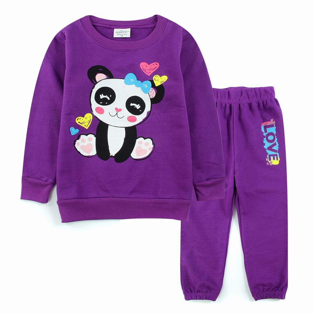 ベビー　キッズ　子供服　パジャマ　上下セット　長袖　トレーナー　ロングパンツ　パンダ　アニマル　女の子　カジュアル　保育園　幼稚園　お着替え　ルームウェア　普段着　デイリー　パープル　送料無料