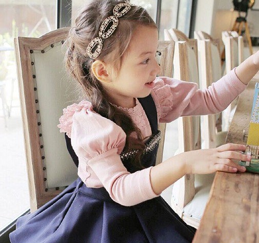 キッズ　ジュニア　子供服　女　女の子　トップス　ブラウス　長袖　パフスリーブ　フリル　可愛い　おでかけ　ピンク　グレー　ホワイト　パープル　送料無料