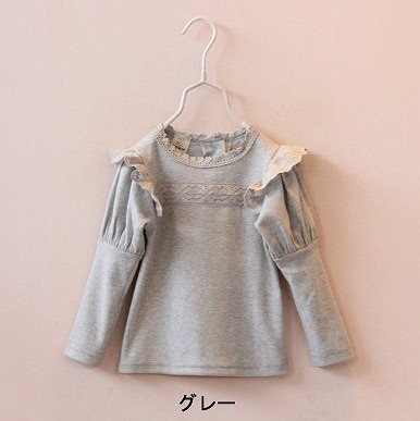 キッズ　ジュニア　子供服　女　女の子　トップス　ブラウス　長袖　パフスリーブ　フリル　可愛い　おでかけ　ピンク　グレー　ホワイト　パープル　送料無料