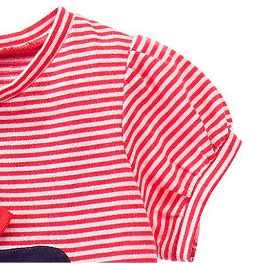 キッズ　ジュニア　子供服　女　女の子　Tシャツ　トップス　半袖　ブルドッグ　ボーダー　レッド　赤　送料無料