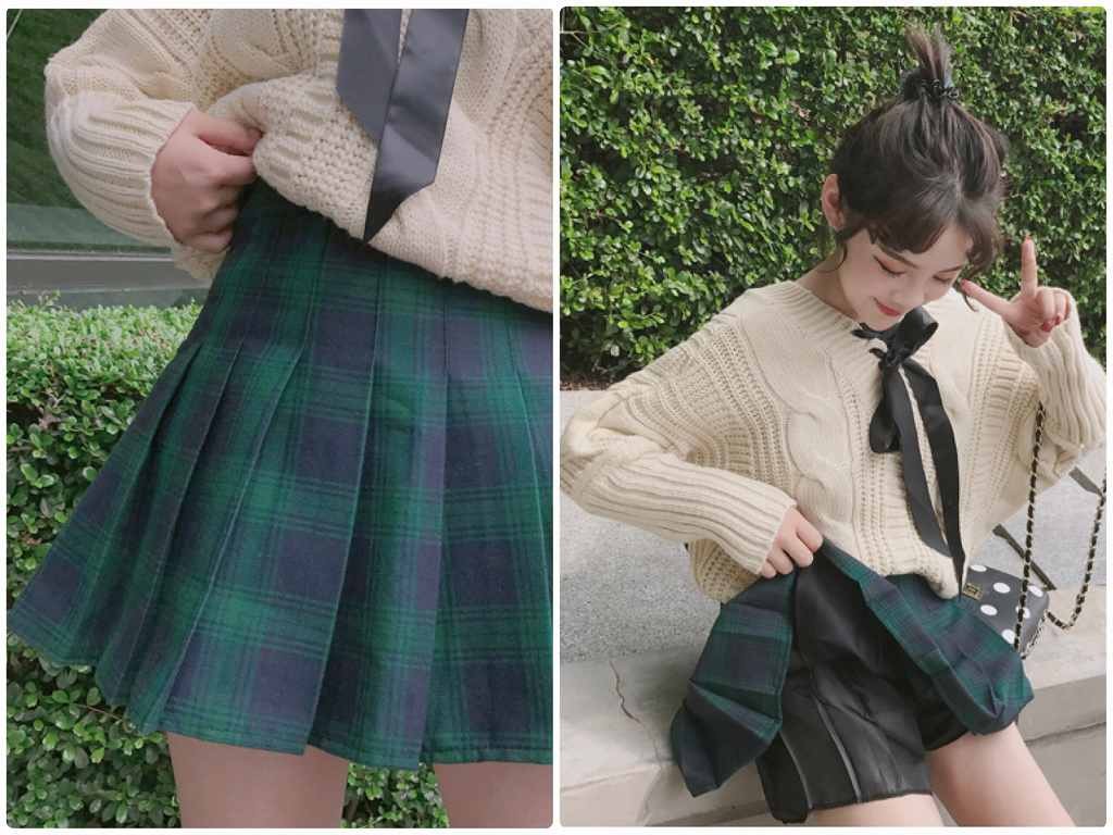 レディース　ミニ丈　ハイウエスト　チェック柄　プリーツスカート　ボトムス　カジュアル　キュート　可愛い　フェミニン　きれいめ　エレガント　セクシー　上品　おしゃれ　お出かけ　お呼ばれ　ネイビー　グリーン　レッド　S　M　L　サイズ　送料無料