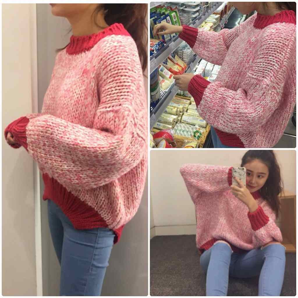 レディース　ニット　セーター　長袖　ゆったり　ざっくり　トップス　カジュアル　キュート　大人　可愛い　フェミニン　おしゃれ　お出かけ　デイリー　レッド　赤色　フリーサイズ　ワンサイズ　送料無料