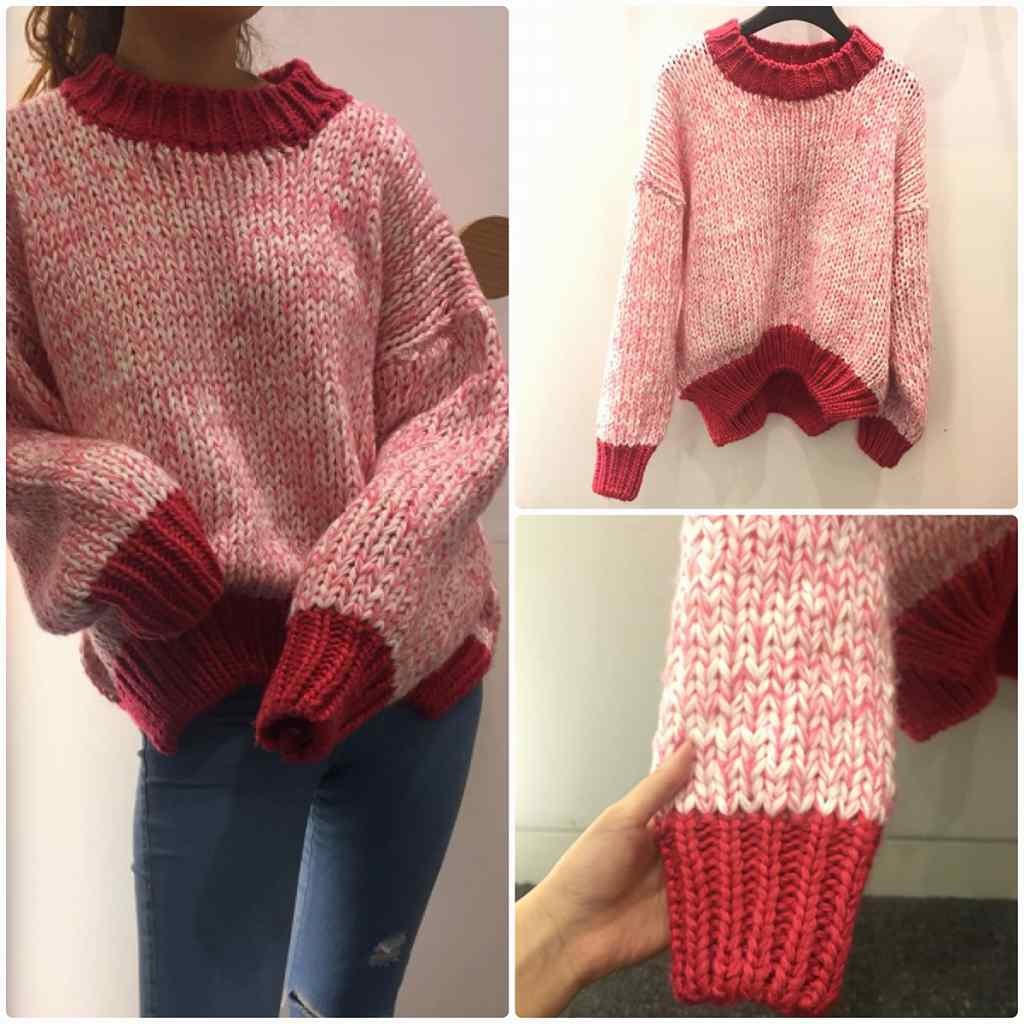 レディース　ニット　セーター　長袖　ゆったり　ざっくり　トップス　カジュアル　キュート　大人　可愛い　フェミニン　おしゃれ　お出かけ　デイリー　レッド　赤色　フリーサイズ　ワンサイズ　送料無料