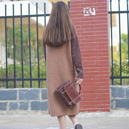 レディース　ワンピース　セーター　長袖　ゆったり　ニット　ミモレ丈　無地　ラウンドネック　フリーサイズ　カジュアル　大人可愛い　シック　フェミニン　デート　お出かけ　デイリー　ブラウン　送料無料