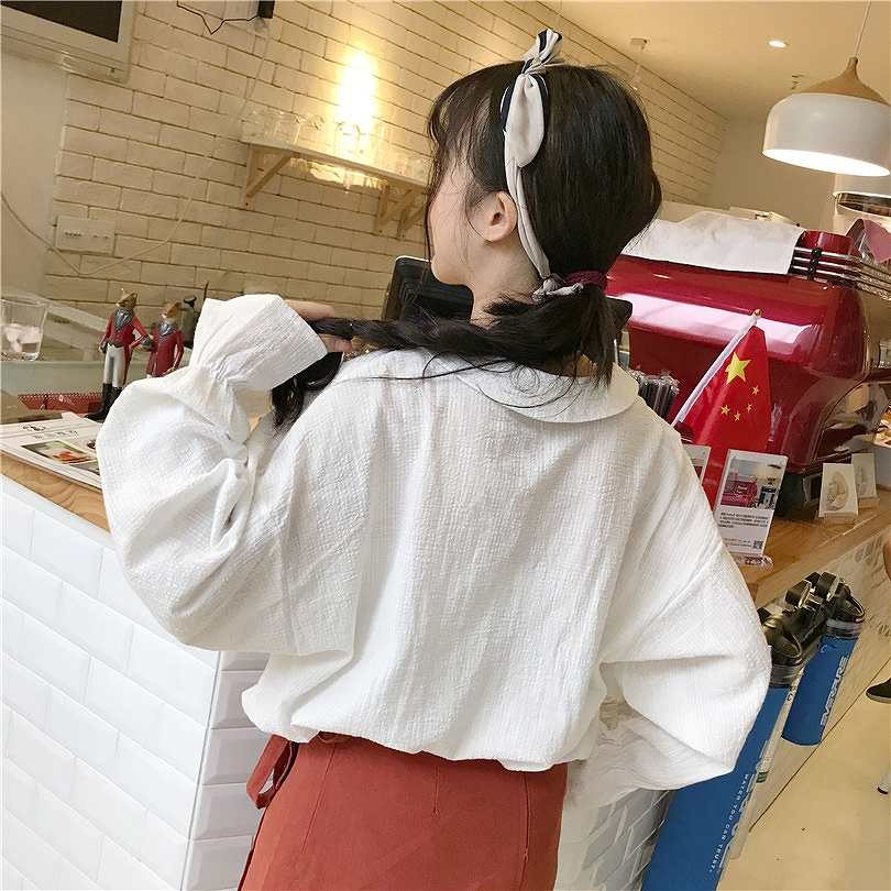 レディース　トップス　シャツ　ブラウス　無地　ホーンスリーブ　長袖　フリーサイズ　カジュアル　大人可愛い　デート　お出かけ　デイリー　パープル　ホワイト　送料無料