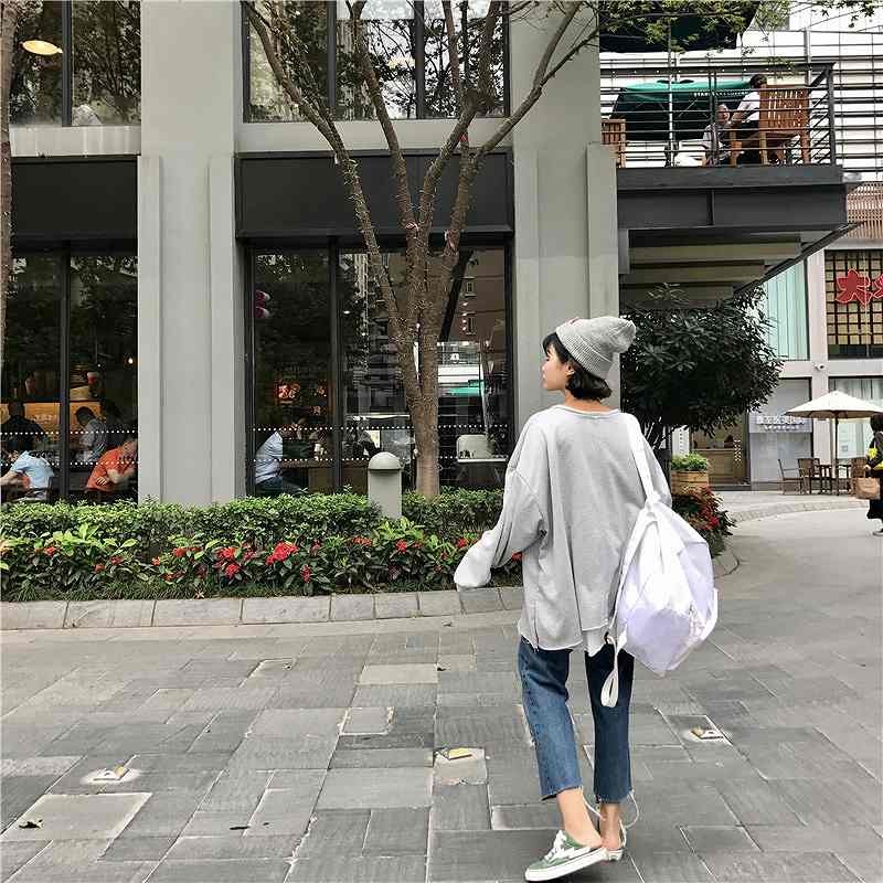 レディース　トップス　ラウンドネック　カットソー　トレーナー　ゆったり　無地　ゆるT　長袖　フリーサイズ　カジュアル　大人可愛い　フェミニン　デート　お出かけ　デイリー　ホワイト　グレー　ブラック　送料無料