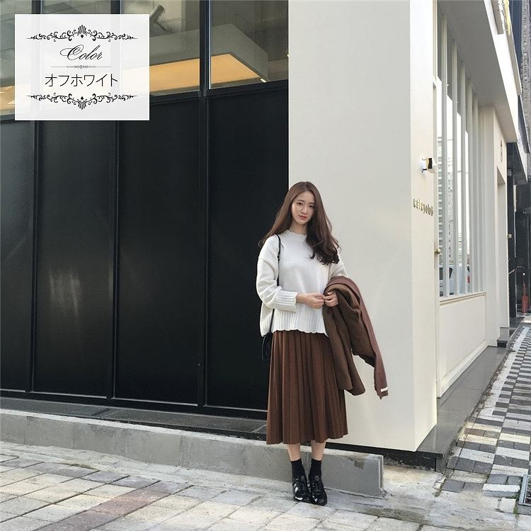 レディース　トップス　ニット　セーター　ラウンドネック　ゆったり　無地　レース　長袖　フリーサイズ　秋冬　カジュアル　大人可愛い　シック　デート　お出かけ　デイリー　グリーン　オフホワイト　ピンク　送料無料