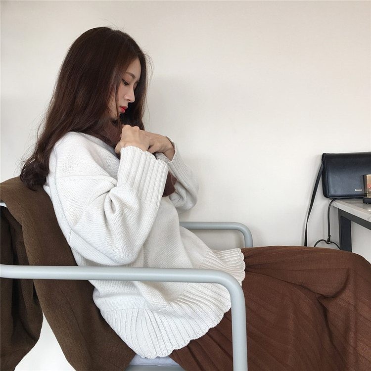 レディース　トップス　ニット　セーター　ラウンドネック　ゆったり　無地　レース　長袖　フリーサイズ　秋冬　カジュアル　大人可愛い　シック　デート　お出かけ　デイリー　グリーン　オフホワイト　ピンク　送料無料