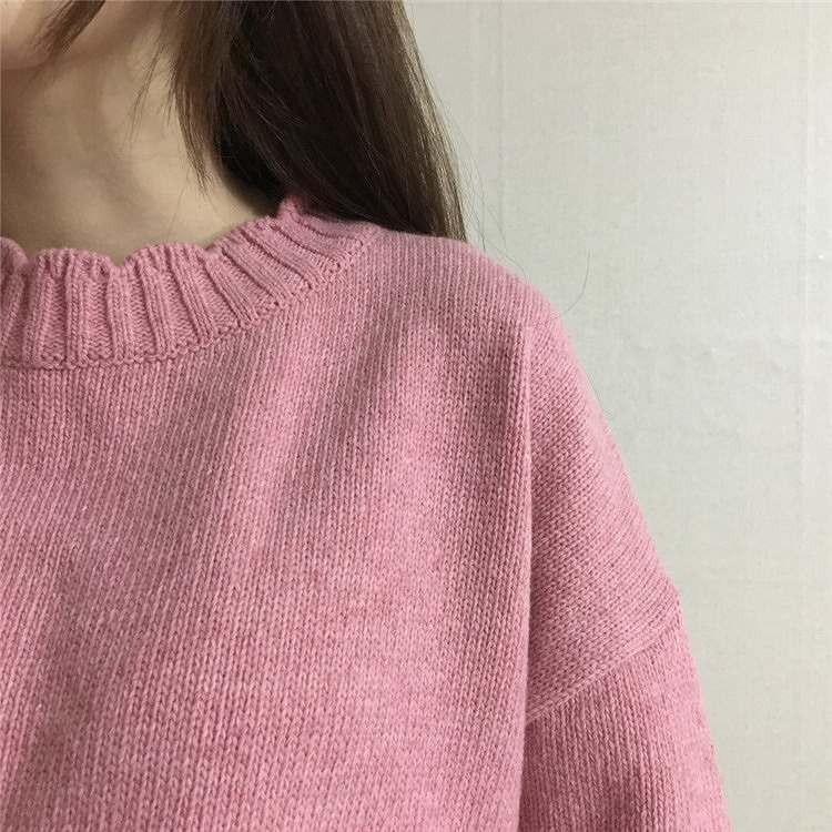 レディース　トップス　ニット　セーター　ラウンドネック　ゆったり　無地　レース　長袖　フリーサイズ　秋冬　カジュアル　大人可愛い　シック　デート　お出かけ　デイリー　グリーン　オフホワイト　ピンク　送料無料