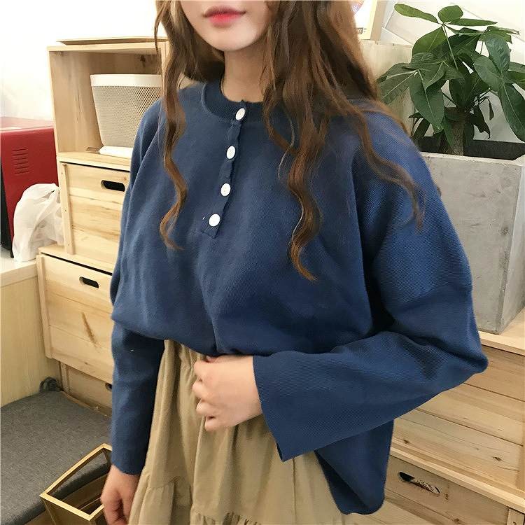 レディース　トップス　Tシャツ　長袖　バットスリーブ　ボタン　無地　カットソー　秋　シンプル　ゆったり　おしゃれ　カジュアル　大人可愛い　フェミニン　デート　お出かけ　普段着　オレンジ　ブルー　イエロー　送料無料