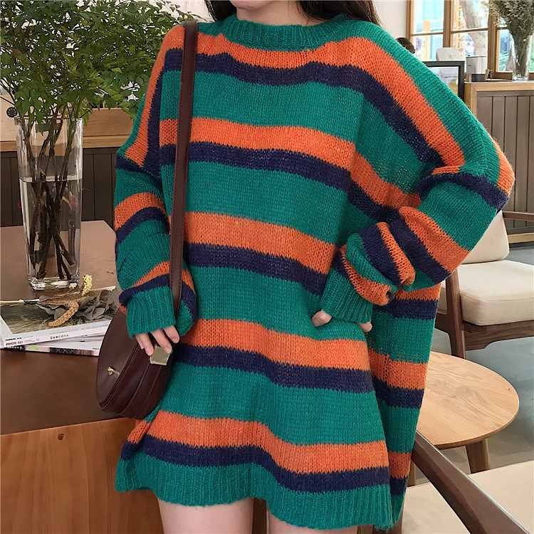 レディース　トップス　ニット　セーター　長袖　ボーダー　ロング丈　シンプル　大きい　ゆったり　おしゃれ　カジュアル　大人可愛い　フェミニン　デート　お出かけ　通勤　普段着　ピンク　グリーン　送料無料