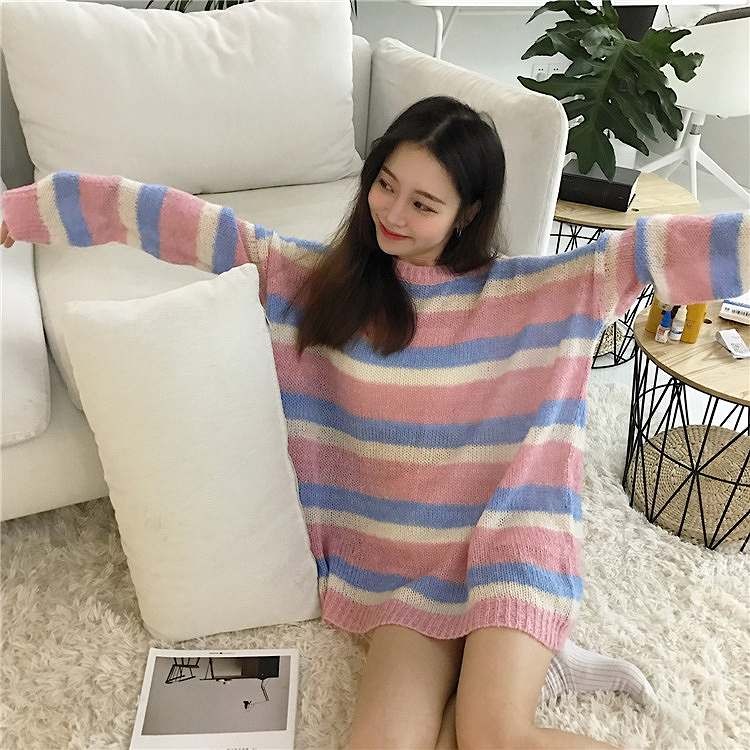 レディース　トップス　ニット　セーター　長袖　ボーダー　ロング丈　シンプル　大きい　ゆったり　おしゃれ　カジュアル　大人可愛い　フェミニン　デート　お出かけ　通勤　普段着　ピンク　グリーン　送料無料