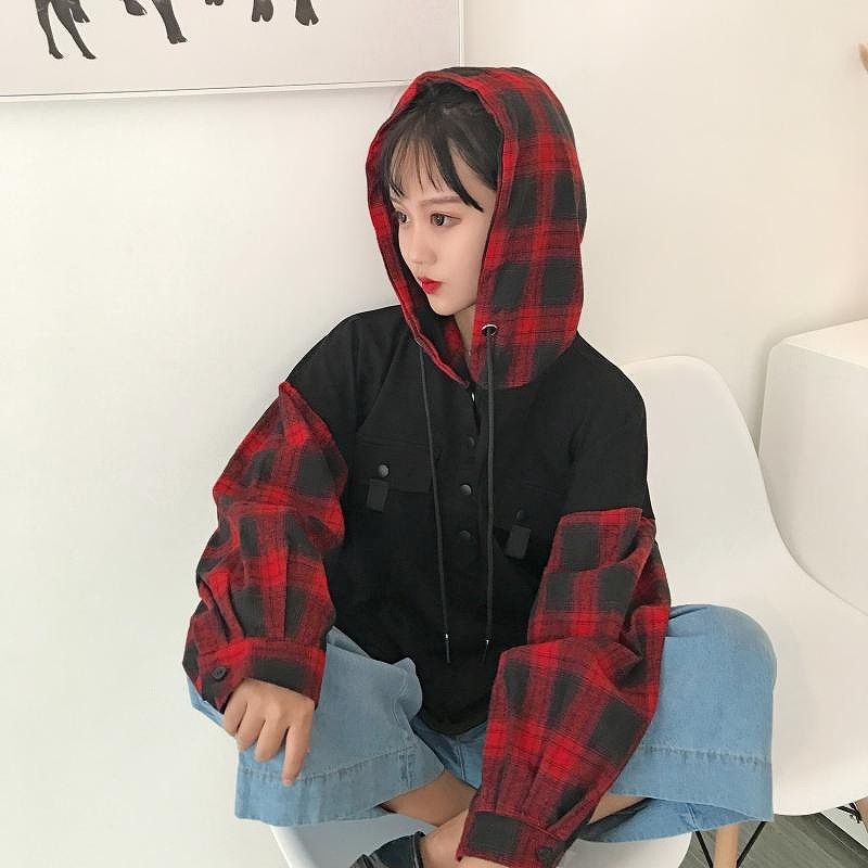 レディース　アウター　パーカー　ジャケット　長袖　チェック　ゆったり　おしゃれ　カジュアル　アメカジ　ストリート系　学生　かわいい　フェミニン　デート　お出かけ　普段着　通学　送料無料