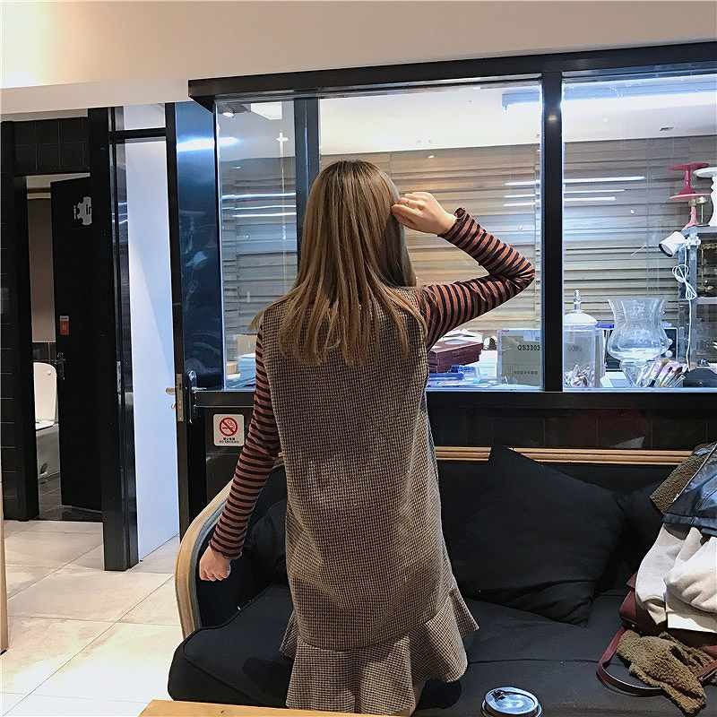 レディース　ワンピース　トランペット　スカート　ノースリーブ　千鳥格子　グレンチェック　膝上　秋　冬　カジュアル　フェミニン　キュート　可愛い　おしゃれ　ブラック　ブラウン　送料無料