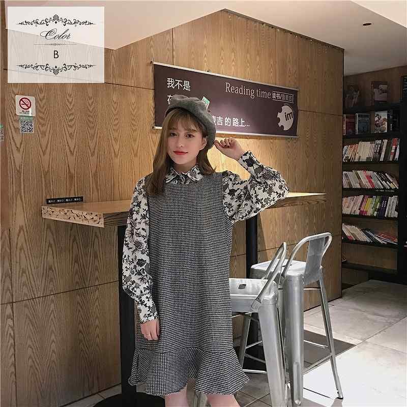 レディース　ワンピース　トランペット　スカート　ノースリーブ　千鳥格子　グレンチェック　膝上　秋　冬　カジュアル　フェミニン　キュート　可愛い　おしゃれ　ブラック　ブラウン　送料無料