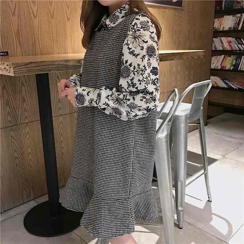 レディース　ワンピース　トランペット　スカート　ノースリーブ　千鳥格子　グレンチェック　膝上　秋　冬　カジュアル　フェミニン　キュート　可愛い　おしゃれ　ブラック　ブラウン　送料無料