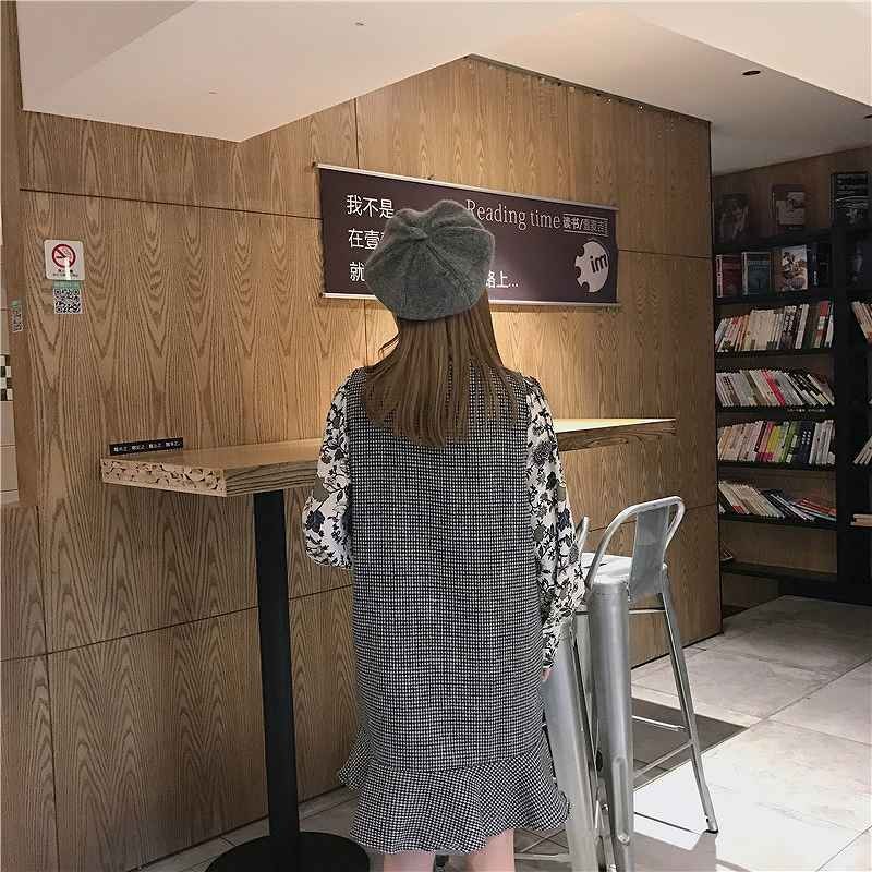 レディース　ワンピース　トランペット　スカート　ノースリーブ　千鳥格子　グレンチェック　膝上　秋　冬　カジュアル　フェミニン　キュート　可愛い　おしゃれ　ブラック　ブラウン　送料無料