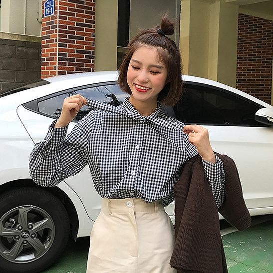 レディース　トップス　シャツ　ブラウス　長袖　チェック　襟リボン　シンプル　ゆったり　おしゃれ　カジュアル　フェミニン　かわいい　オフィス　ビジネス　通勤　普段着　デート　ブラック　送料無料