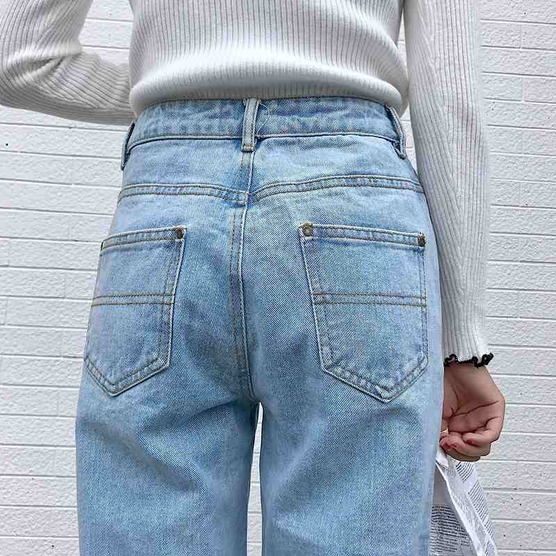 レディース　ボトムス　ジーンズ　デニム　ルーズ　ハイウエスト　ロールアップ　ストライプ　ワイド　カットオフデニム　9分丈　大人カジュアル　フェミニン　シンプル　リゾート　普段着　デイリー　お出かけ　デート　ブルー　送料無料