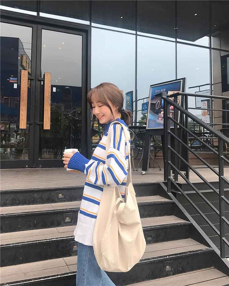 レディース　トップス　ニット　セーター　ボーダー　ラウンドネック　長袖　ゆったり　秋冬　カジュアル　フリーサイズ　大人可愛い　デート　お出かけ　デイリー　ホワイト　送料無料