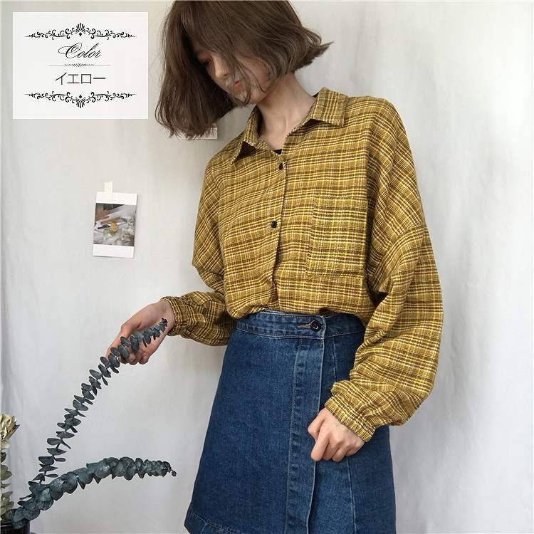 レディース　トップス　チェック　ロングシャツ　長袖　ゆったり　シャツコート　秋冬　カジュアル　フリーサイズ　大人可愛い　オフィス　OL　デート　お出かけ　デイリー　レッド　イエロー　ネイビー　送料無料