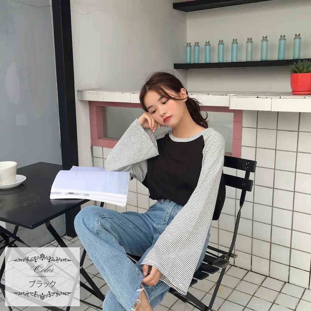 レディース　トップス　カットソー　無地　ボーダー　切り替え　長袖　ゆったり　カジュアル　フリーサイズ　大人可愛い　デート　お出かけ　デイリー　ブラウン　ブラック　グレー　送料無料