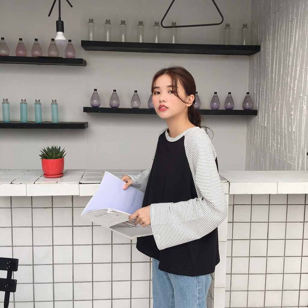 レディース　トップス　カットソー　無地　ボーダー　切り替え　長袖　ゆったり　カジュアル　フリーサイズ　大人可愛い　デート　お出かけ　デイリー　ブラウン　ブラック　グレー　送料無料