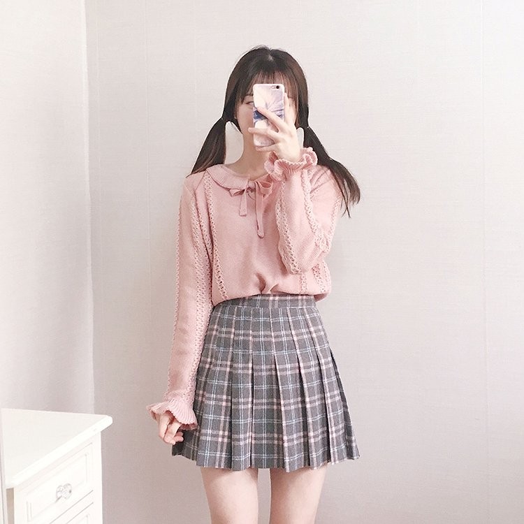 レディース　トップス　ニット　リボン　セーター　無地　ラウンドネック　長袖　ゆったり　秋冬　カジュアル　フリーサイズ　大人可愛い　デート　お出かけ　デイリー　ピンク　ホワイト　送料無料