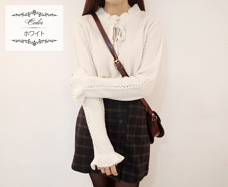 レディース　トップス　ニット　リボン　セーター　無地　ラウンドネック　長袖　ゆったり　秋冬　カジュアル　フリーサイズ　大人可愛い　デート　お出かけ　デイリー　ピンク　ホワイト　送料無料