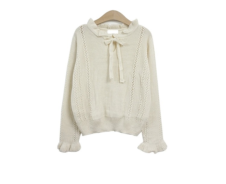 レディース　トップス　ニット　リボン　セーター　無地　ラウンドネック　長袖　ゆったり　秋冬　カジュアル　フリーサイズ　大人可愛い　デート　お出かけ　デイリー　ピンク　ホワイト　送料無料