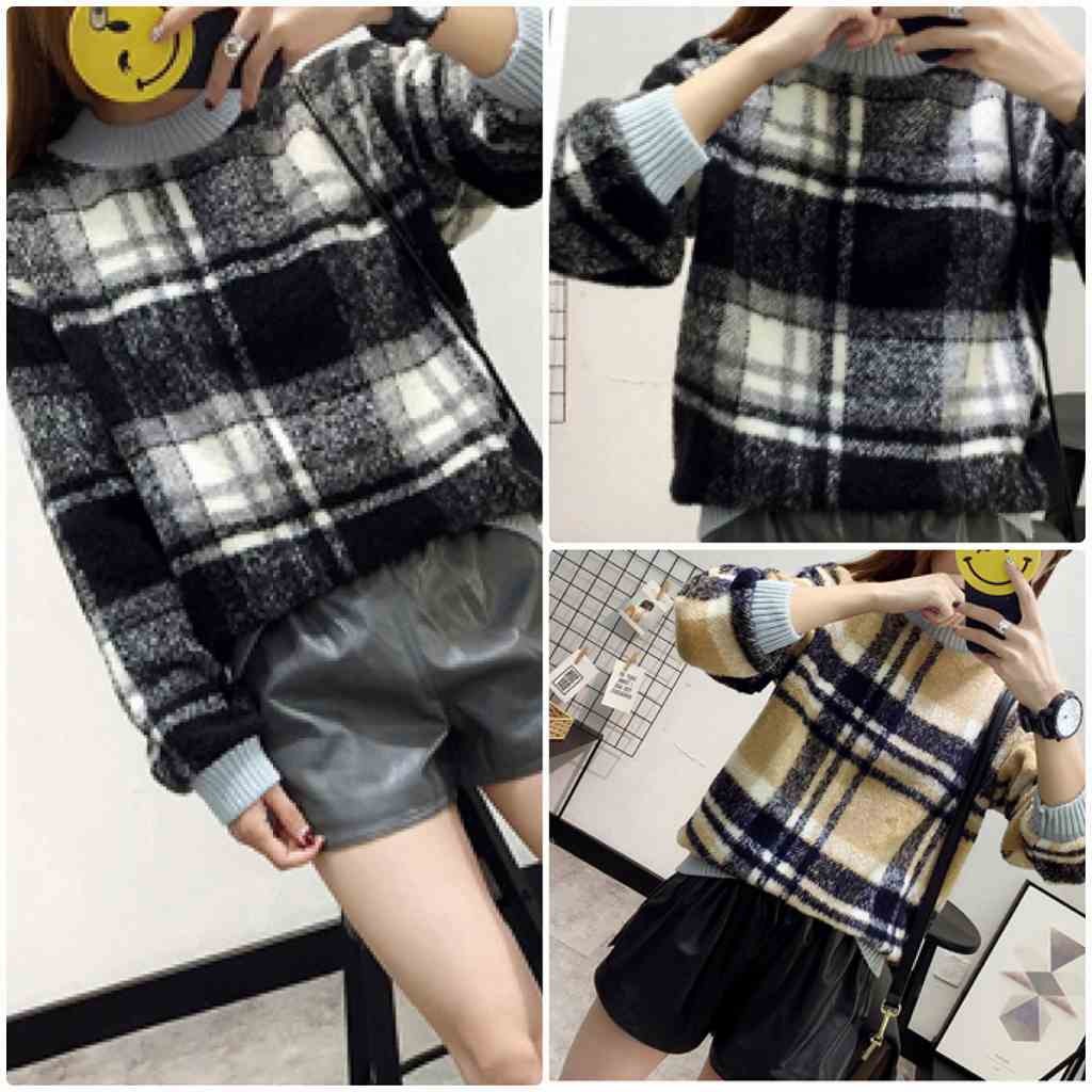 レディース　ニット　セーター　チェック柄　長袖　ゆったり　トップス　カジュアル　キュート　大人　可愛い　フェミニン　おしゃれ　お出かけ　デイリー　ベージュ　レッド　ブラック　茶色　赤　黒　フリーサイズ　ワンサイズ　送料無料