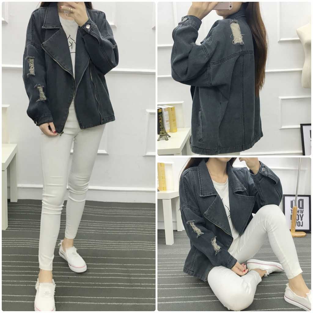 レディース　ビッグサイズ　ジージャン　Gジャン　ビッグシルエット　オーバーサイズ　クラッシュ加工　ダメージ　デニム　秋　アウター　カジュアル　長袖　キュート　大人　可愛い　フェミニン　おしゃれ　デイリー　ブルー　グレー　S　M　L　XL　サイズ　送料無料