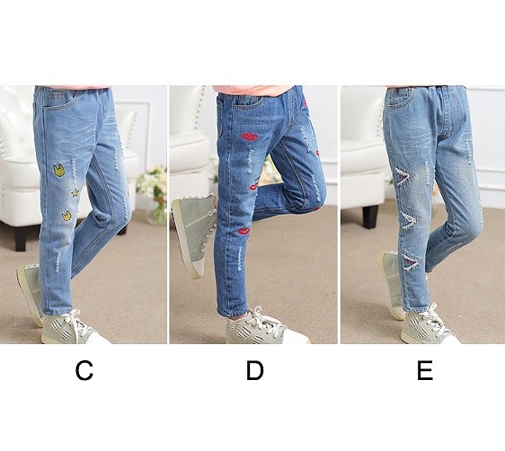 キッズ　ジュニア　子供服　女　女の子　ストレート　デニム　パンツ　長ズボン　さくらんぼ　キスマーク　アニマル　　送料無料