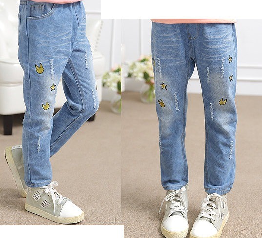 キッズ　ジュニア　子供服　女　女の子　ストレート　デニム　パンツ　長ズボン　さくらんぼ　キスマーク　アニマル　　送料無料