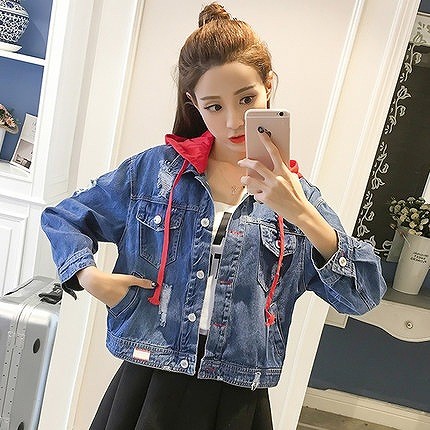 レディース　ライトアウター　デニムジャケット　ジージャン　Gジャン　フード付き　長袖　無地　大きいサイズ　カジュアル　大人可愛い　ストリート　フェミニン　デート　お出かけ　デイリー　ブルー　送料無料